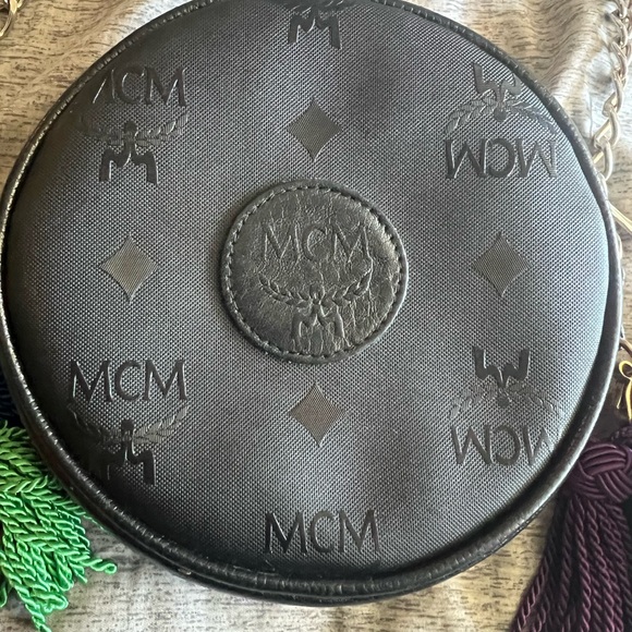Vintage MCM Suzy Wong Mini Black Round Crossbody Bag with Colorful Tassels - Picture 4 of 7